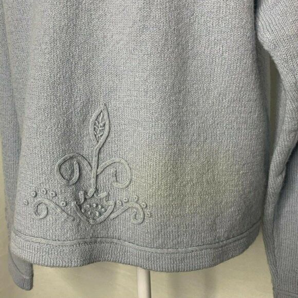 Coldwater Creek Cardigan Sweater L Blue Wool Snaps Ribbon Embroidery - Picture 6 of 7